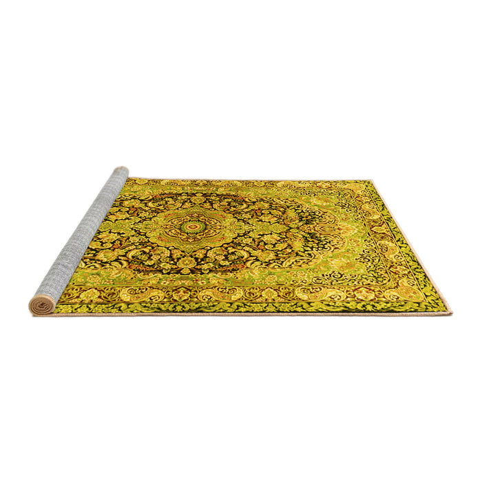 Sideview of Machine Washable Persian Yellow Traditional Rug, wshtr4689yw