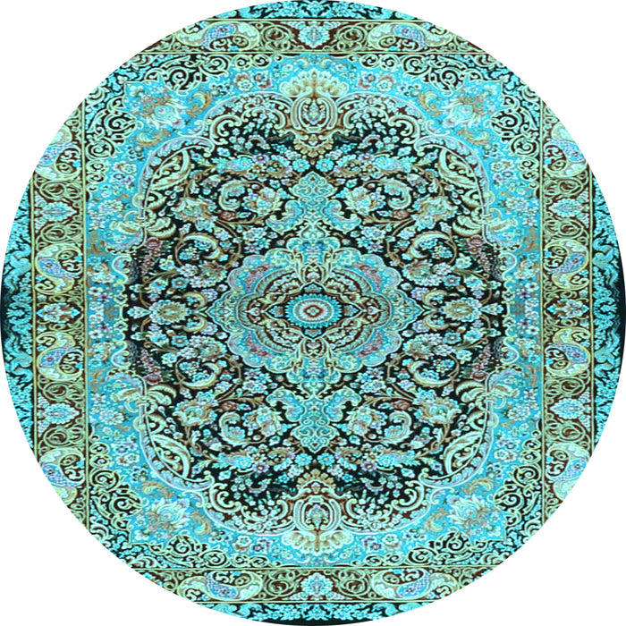 Round Machine Washable Persian Light Blue Traditional Rug, wshtr4689lblu