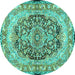 Round Machine Washable Persian Turquoise Traditional Area Rugs, wshtr4689turq