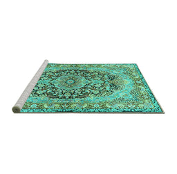 Sideview of Machine Washable Persian Turquoise Traditional Area Rugs, wshtr4689turq