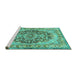 Sideview of Machine Washable Persian Turquoise Traditional Area Rugs, wshtr4689turq