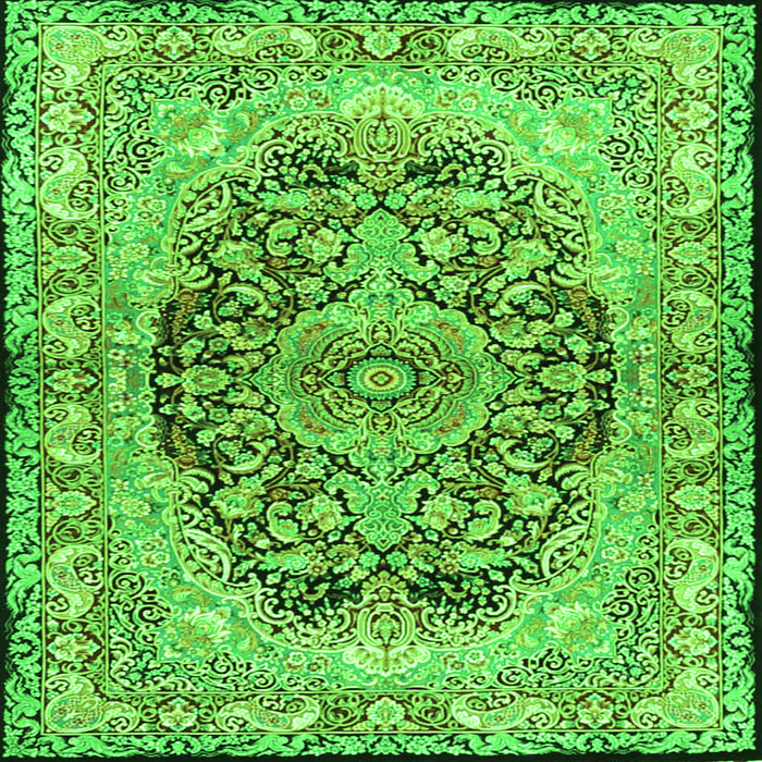 Round Machine Washable Persian Green Traditional Area Rugs, wshtr4689grn