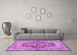 Machine Washable Persian Purple Traditional Area Rugs in a Living Room, wshtr4689pur