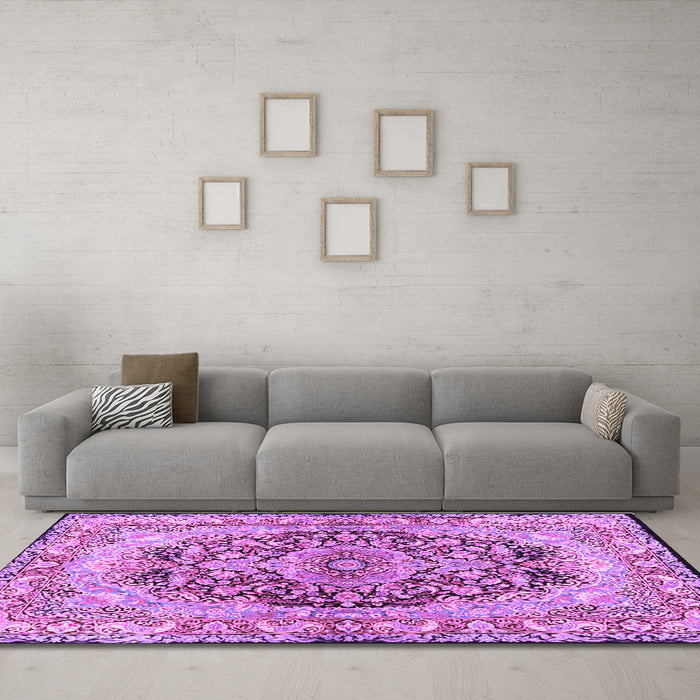 Machine Washable Persian Purple Traditional Area Rugs in a Living Room, wshtr4689pur
