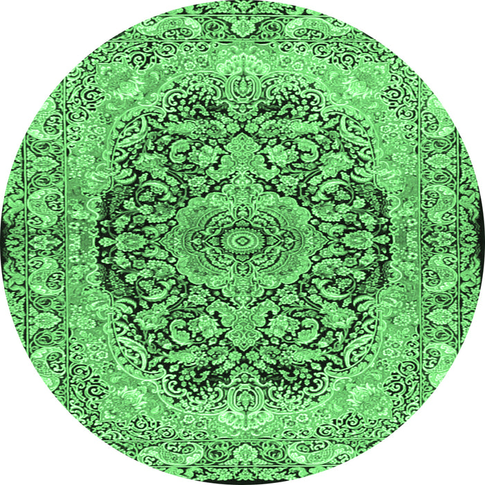 Round Machine Washable Persian Emerald Green Traditional Area Rugs, wshtr4689emgrn