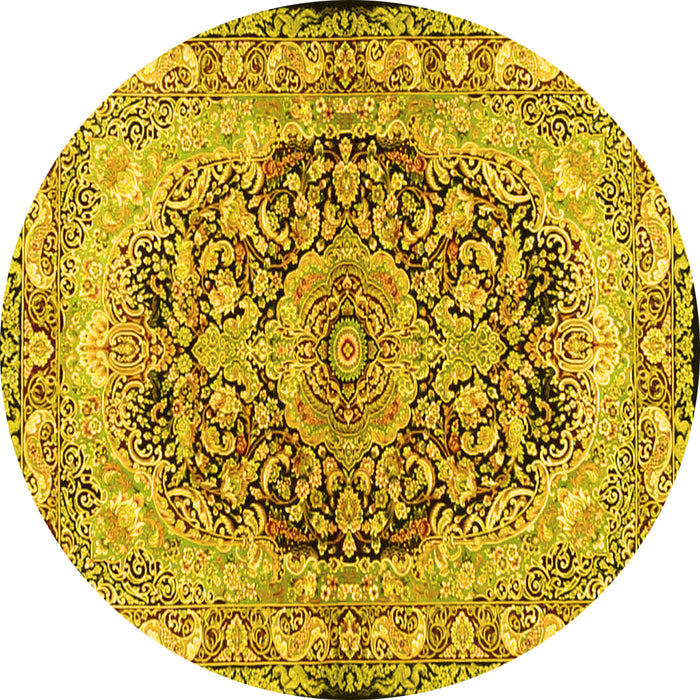 Round Machine Washable Persian Yellow Traditional Rug, wshtr4689yw