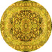 Round Machine Washable Persian Yellow Traditional Rug, wshtr4689yw