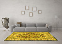 Machine Washable Persian Yellow Traditional Rug, wshtr4689yw