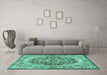 Machine Washable Persian Turquoise Traditional Area Rugs in a Living Room,, wshtr4689turq