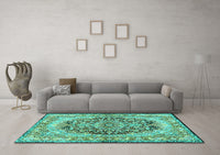 Machine Washable Persian Turquoise Traditional Rug, wshtr4689turq