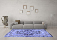 Machine Washable Persian Blue Traditional Rug, wshtr4689blu