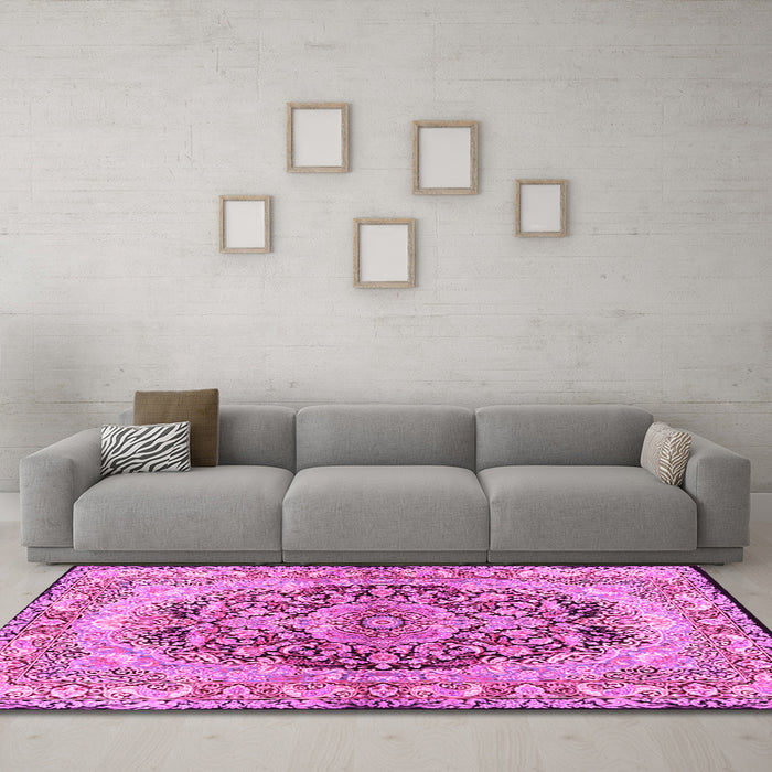 Machine Washable Persian Pink Traditional Rug in a Living Room, wshtr4689pnk