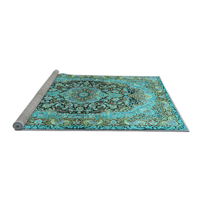 Sideview of Machine Washable Persian Light Blue Traditional Rug, wshtr4689lblu