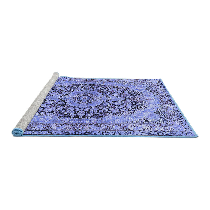 Sideview of Machine Washable Persian Blue Traditional Rug, wshtr4689blu