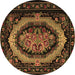 Round Machine Washable Medallion Brown French Rug, wshtr468brn