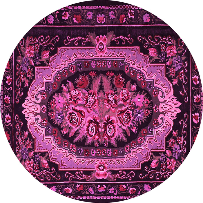 Round Machine Washable Medallion Pink French Rug, wshtr468pnk