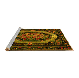 Sideview of Machine Washable Medallion Yellow French Rug, wshtr468yw