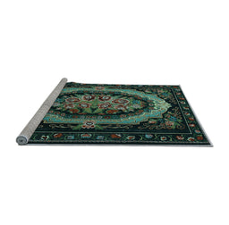 Sideview of Machine Washable Medallion Light Blue French Rug, wshtr468lblu