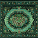 Square Machine Washable Medallion Turquoise French Area Rugs, wshtr468turq