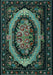 Machine Washable Medallion Light Blue French Rug, wshtr468lblu