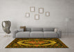 Machine Washable Medallion Yellow French Rug in a Living Room, wshtr468yw