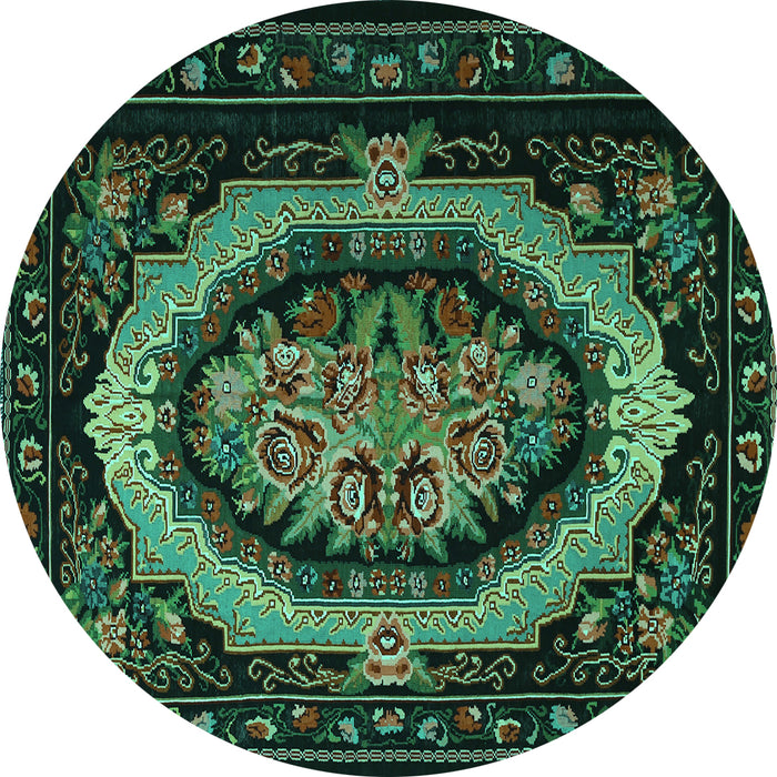 Round Machine Washable Medallion Turquoise French Area Rugs, wshtr468turq