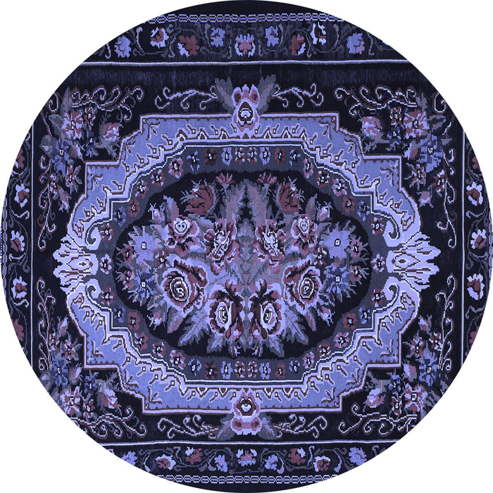 Round Machine Washable Medallion Blue French Rug, wshtr468blu