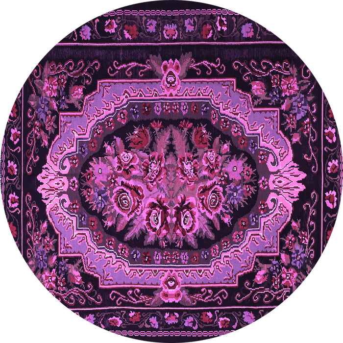 Round Machine Washable Medallion Purple French Area Rugs, wshtr468pur