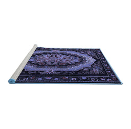 Sideview of Machine Washable Medallion Blue French Rug, wshtr468blu