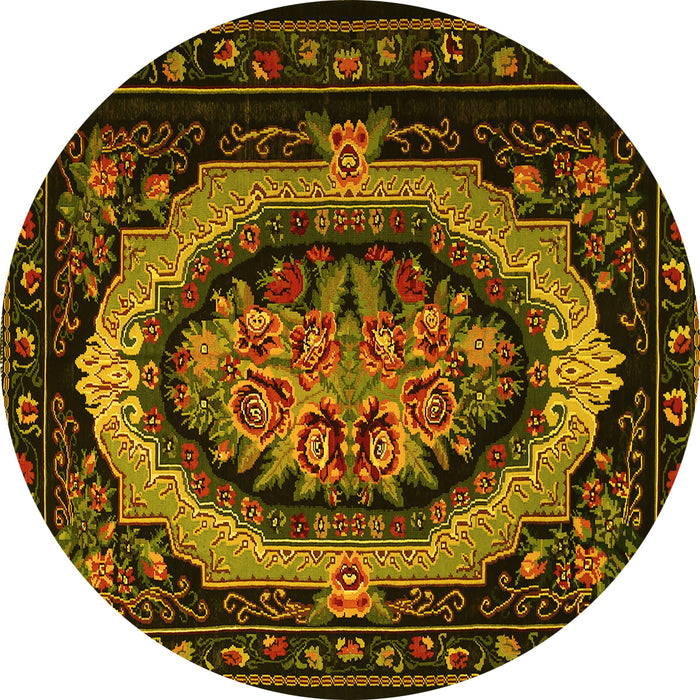 Round Machine Washable Medallion Yellow French Rug, wshtr468yw