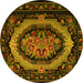 Round Machine Washable Medallion Yellow French Rug, wshtr468yw