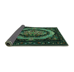 Sideview of Medallion Turquoise French Rug, tr468turq