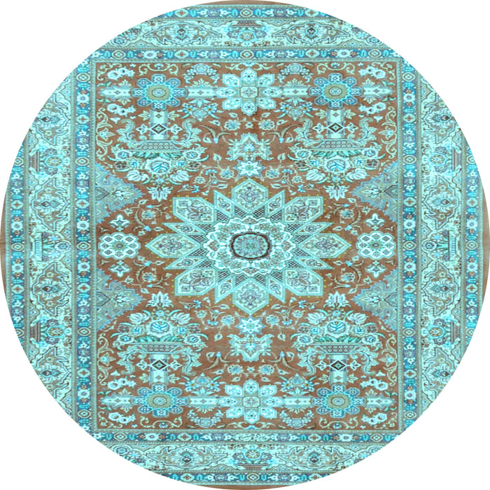 Round Medallion Light Blue Traditional Rug, tr4690lblu
