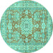 Round Machine Washable Medallion Turquoise Traditional Area Rugs, wshtr4690turq