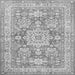 Round Machine Washable Medallion Gray Traditional Rug, wshtr4690gry