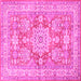 Square Machine Washable Medallion Pink Traditional Rug, wshtr4690pnk