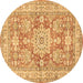 Round Machine Washable Medallion Brown Traditional Rug, wshtr4690brn