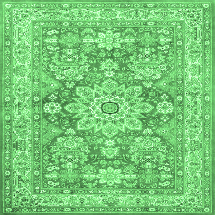 Square Medallion Emerald Green Traditional Rug, tr4690emgrn