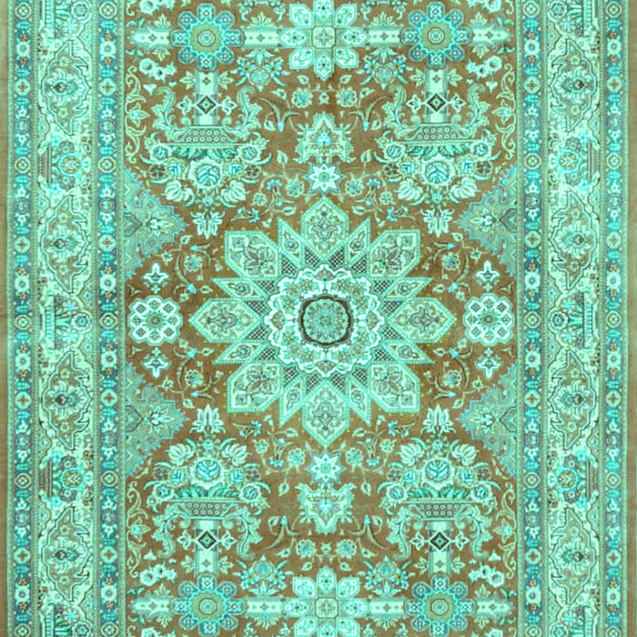 Machine Washable Medallion Turquoise Traditional Area Rugs, wshtr4690turq