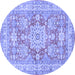 Round Machine Washable Medallion Blue Traditional Rug, wshtr4690blu