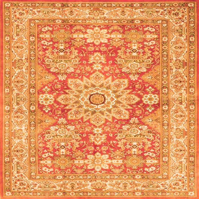 Round Machine Washable Medallion Orange Traditional Area Rugs, wshtr4690org