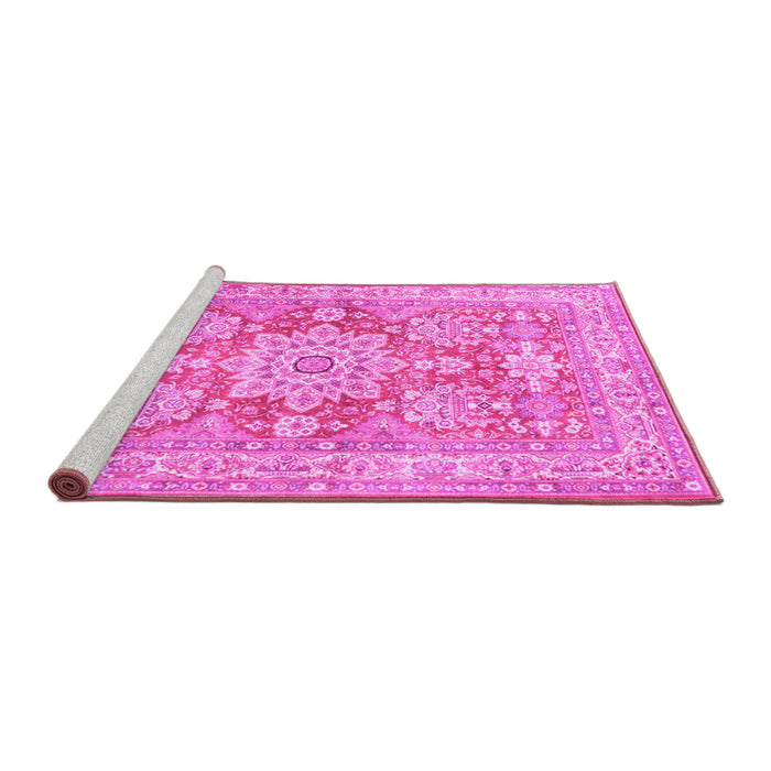 Sideview of Machine Washable Medallion Pink Traditional Rug, wshtr4690pnk