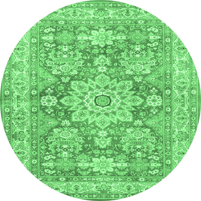 Round Machine Washable Medallion Emerald Green Traditional Area Rugs, wshtr4690emgrn