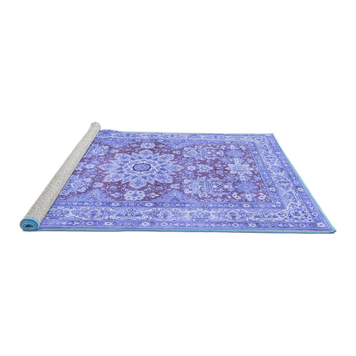Sideview of Machine Washable Medallion Blue Traditional Rug, wshtr4690blu