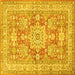 Square Machine Washable Medallion Yellow Traditional Rug, wshtr4690yw