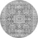 Machine Washable Medallion Gray Traditional Rug, wshtr4690gry