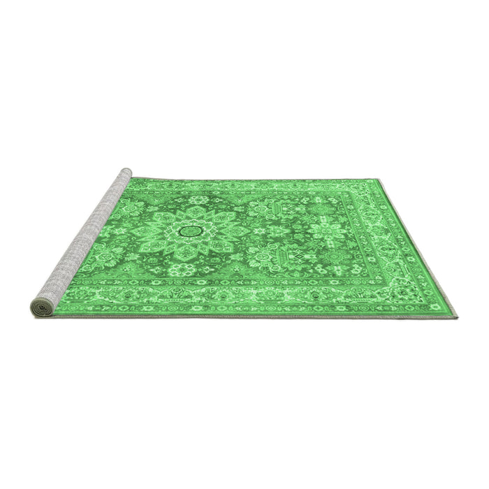 Sideview of Machine Washable Medallion Emerald Green Traditional Area Rugs, wshtr4690emgrn