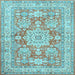 Square Machine Washable Medallion Light Blue Traditional Rug, wshtr4690lblu