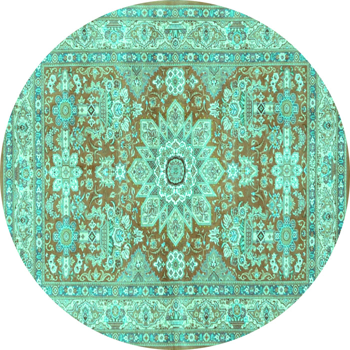 Round Medallion Turquoise Traditional Rug, tr4690turq