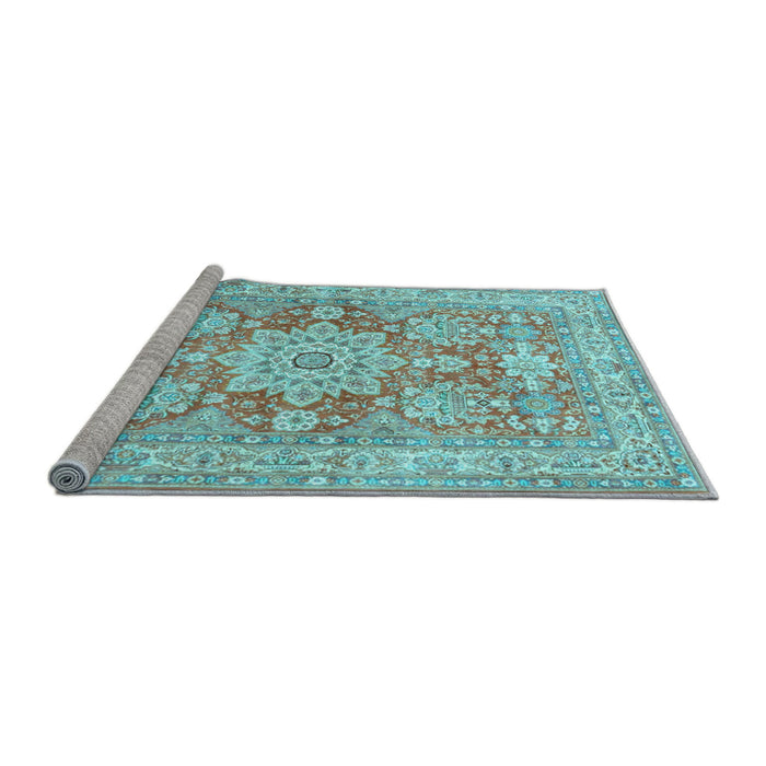 Sideview of Machine Washable Medallion Light Blue Traditional Rug, wshtr4690lblu